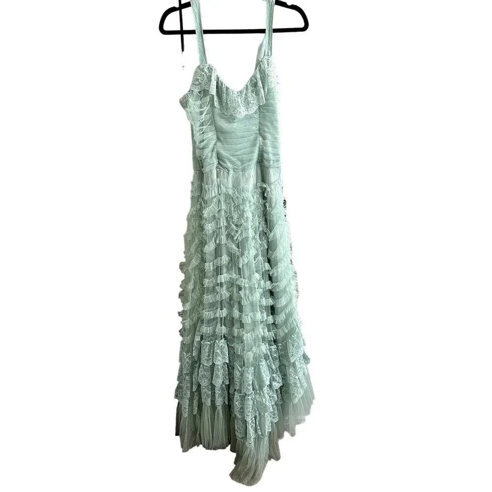 LoveShackFancy Sharelle Tulle Maxi Dress Gown Mint Green - Picture 3 of 9